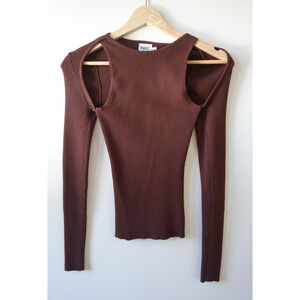 Princess Polly Sweater Top Womens Small Medium Brown Ribbed Cut Out Knit Y2K